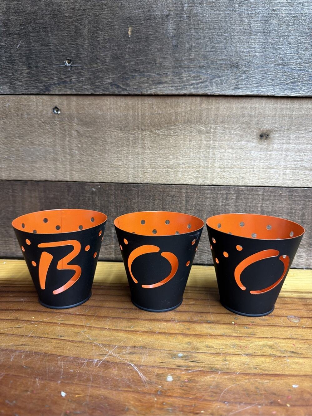 Hallmark Halloween Lot of 3 "BOO" Candle Holders - Votive or Tea Light Holder